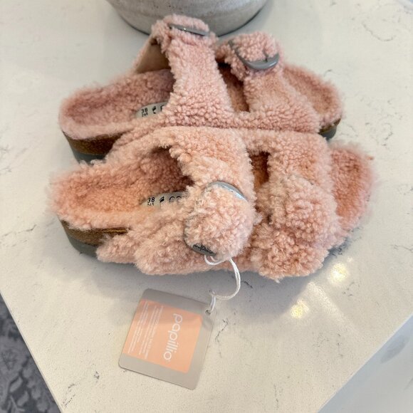 BIRKENSTOCK Arizona Big Buckle Genuine Shearling Slide Sandal in Crystal Rose - Picture 4 of 9